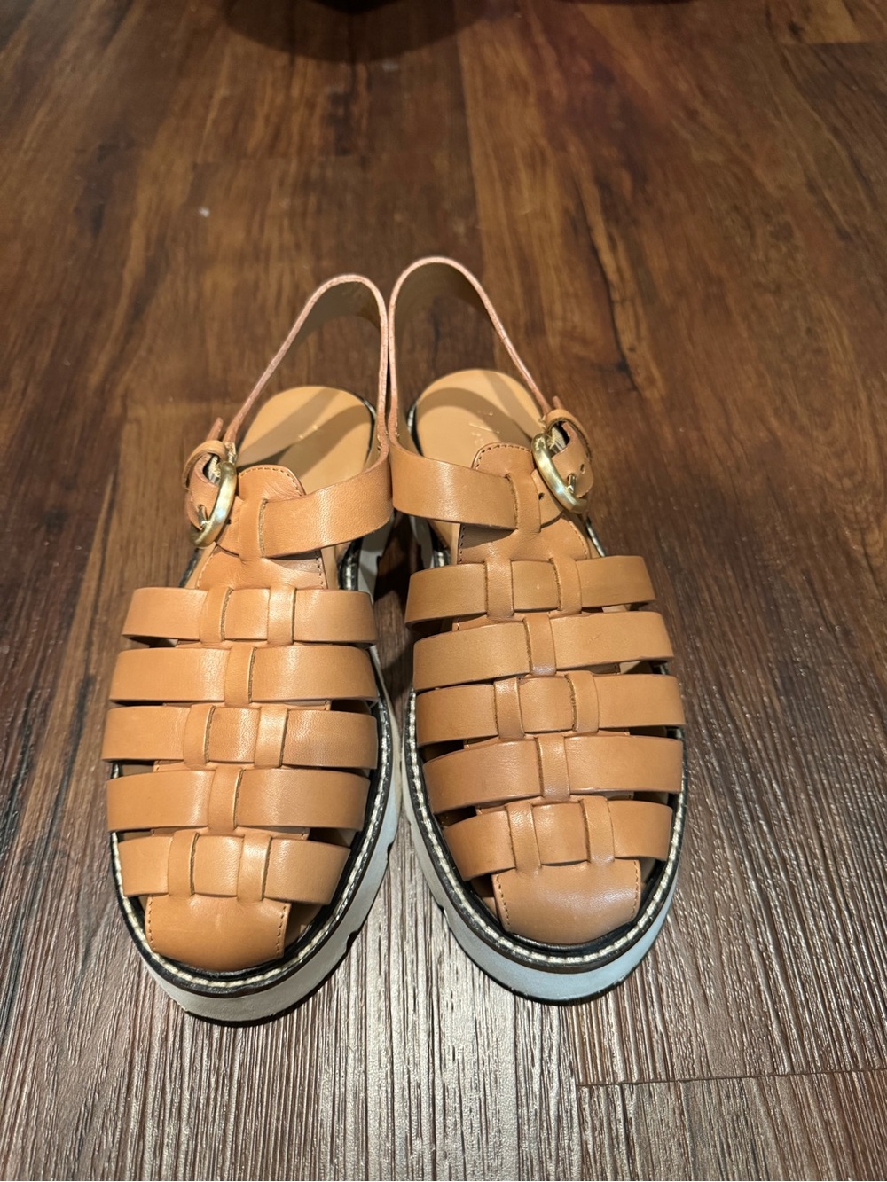 Anthropologie Tan Woven Leather fisherman Sandals